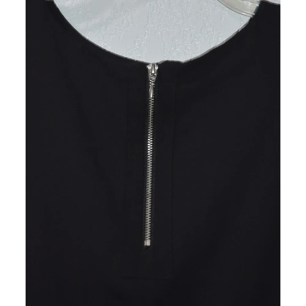 Chicos 2/Large Sleeveless Top Tulip Layered Black Blouse Back Exposed Zipper